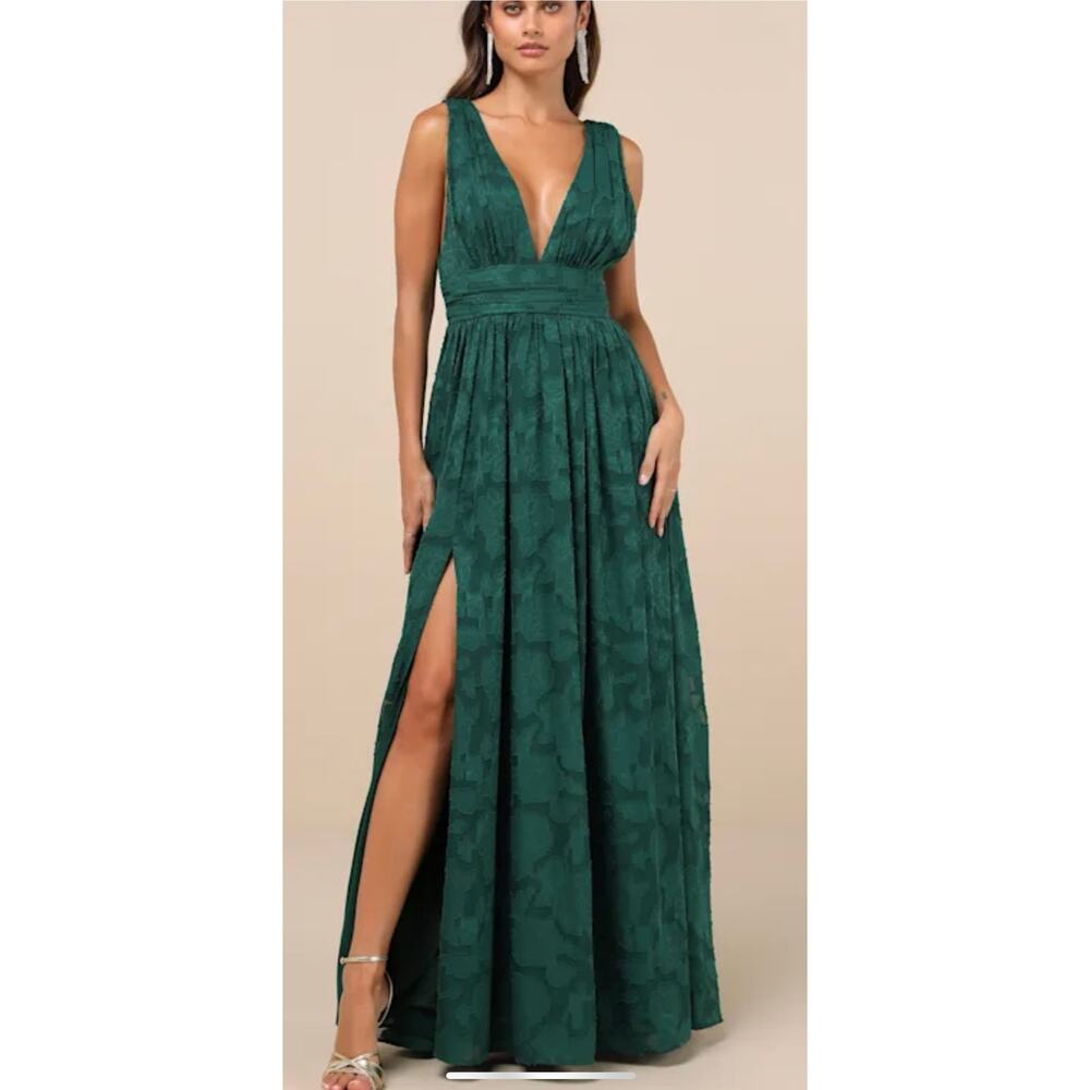 Lulus Women’s Sweet Sophistication  Green Burnout Floral‎ Maxi Dress 10 V-Neck